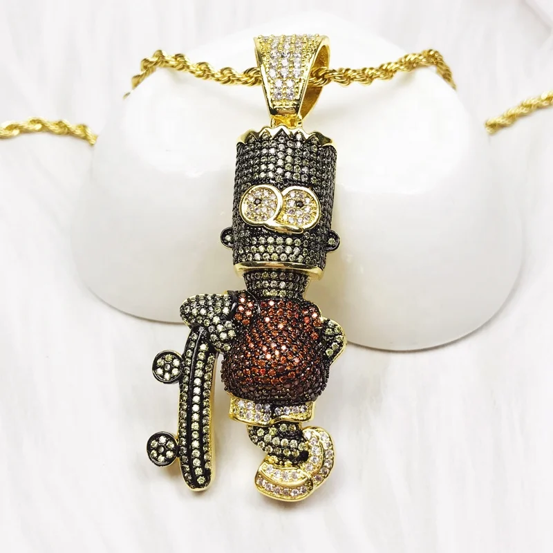 
Cartoon Characters Simpson Pendant Color Zircon Necklace Copper Plated Jewellery 