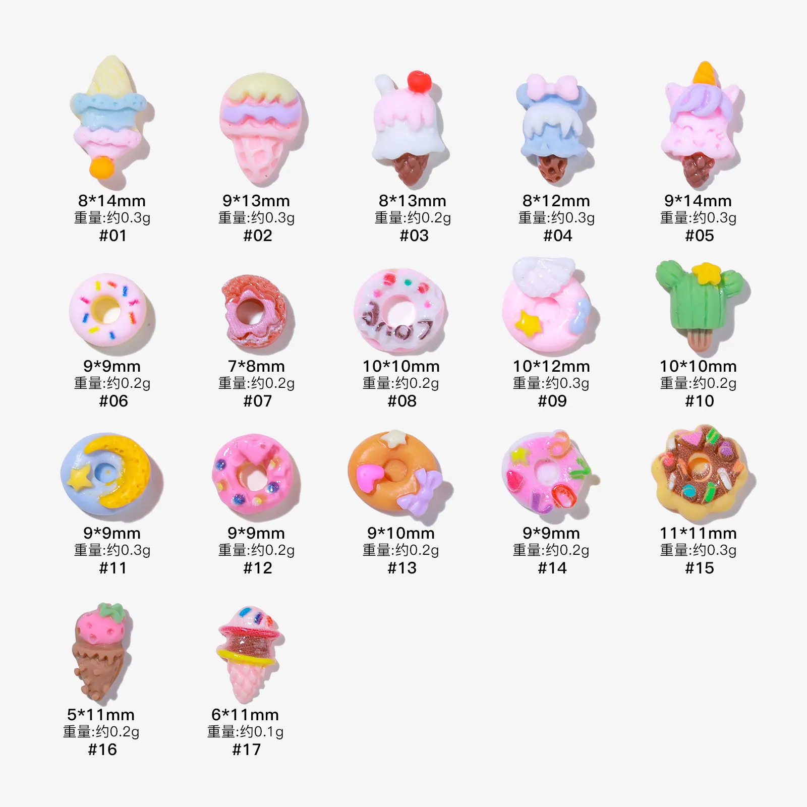 Mini Frosted Donut Ice Cream Nail Art Decoration Cartoon Resin Kawaii Decorative Accessories Charms