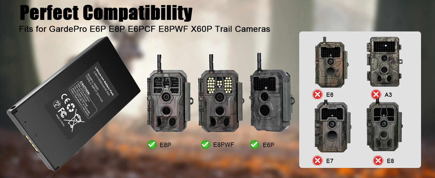 Charging Indicator Light Battery for GardePro Trail Cameras E6P E8P 3.85v 10000mAh Rechargeable Lithium-ion Polymer Batteries