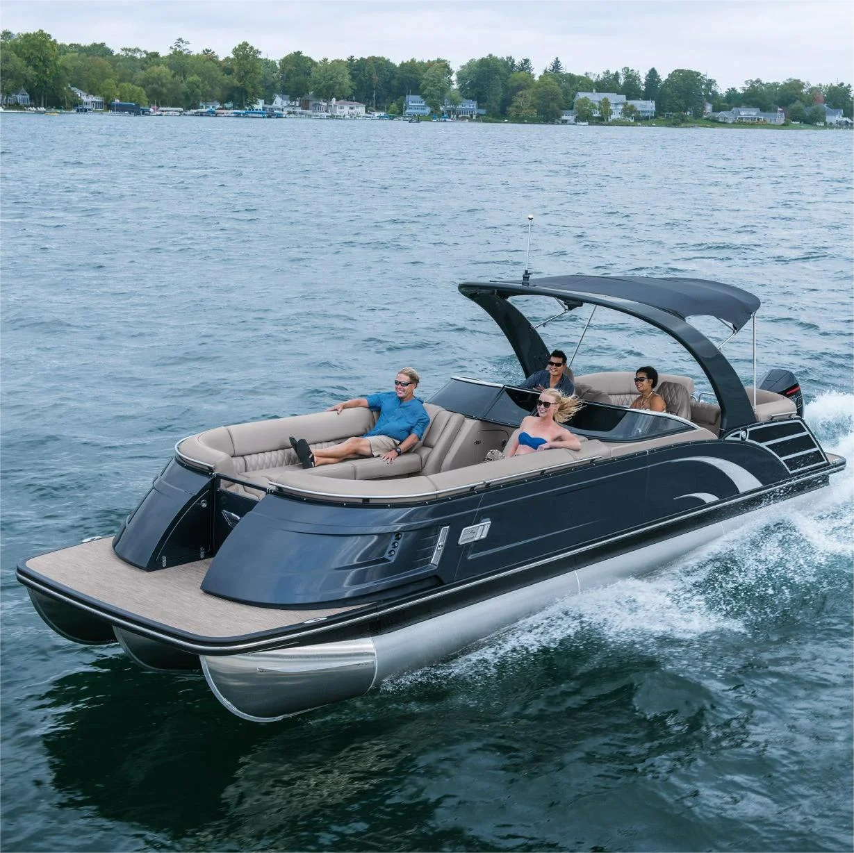 Kinocean New Fiberglsss Fence and Aluminum Hull Pontoon Boat With Motor and Trailer for Sale