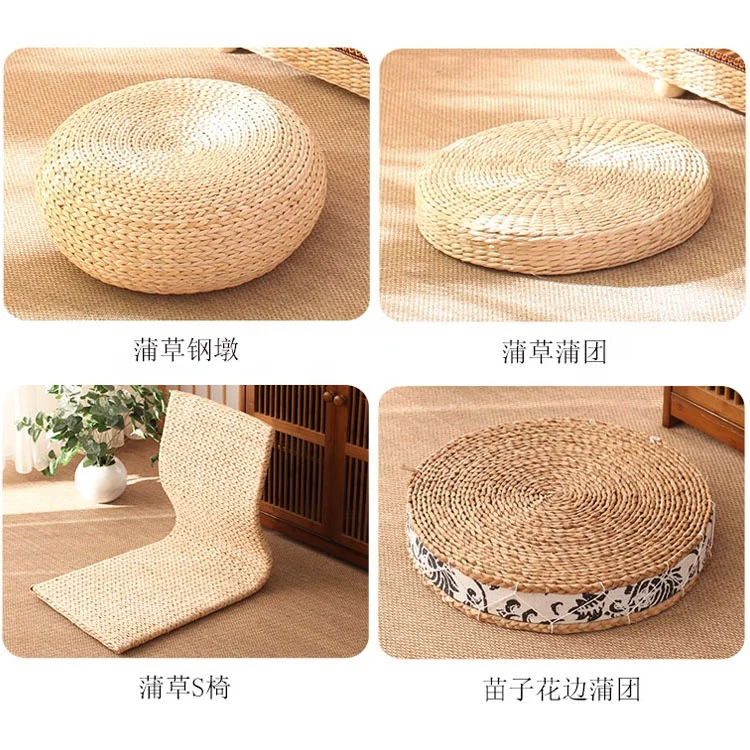 living room furniture wholesale rustic farmhouse round low small floor straw rattan tea table with mat