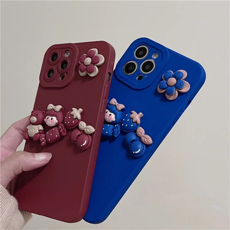 New Design Girl Liquid Silicone 3D Cute Cartoon Flower Bear Phone Case For iPhone Samsung Mobile