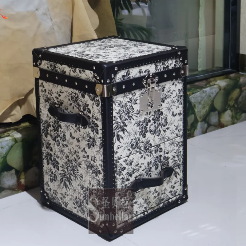 retro style storage coffee table sofa corner table living room decorative cabinet classic antique leather trunk Box with drawer