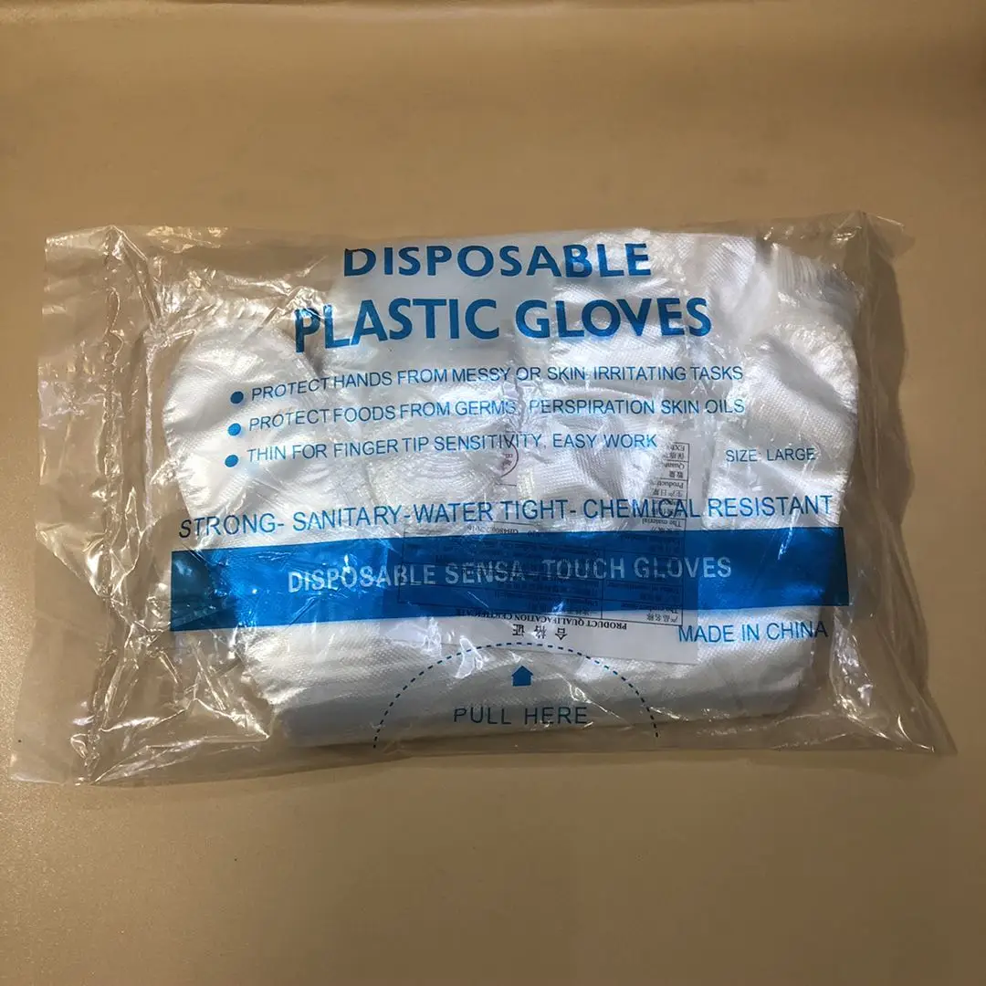 clear plastic home use food contact sanitary dotted cheap single use PE gloves