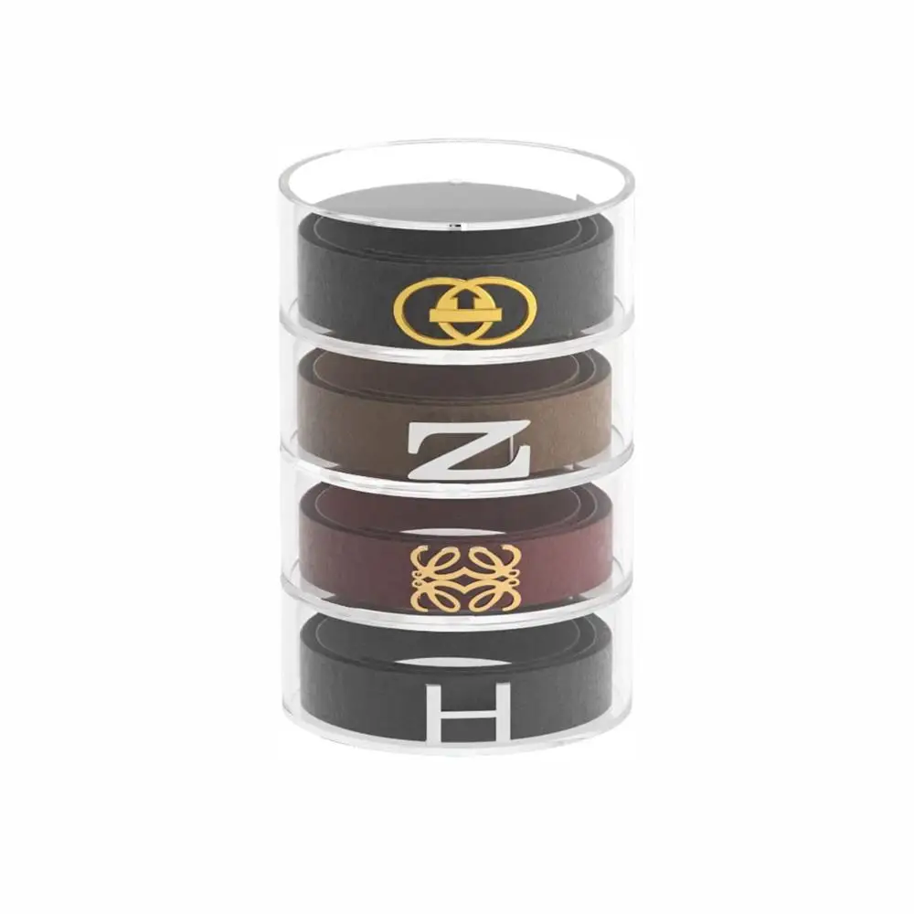 Strong Magnetic Transparent Acrylic Waist Belt Storage Rack, Cylindrical Stackable Watch Dust Box Wardrobe Tie Organizer