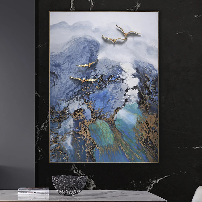 SANLOREN 112x161cm Art work painting wall decoration home decorative enamel seascape wall painting for living room promotion