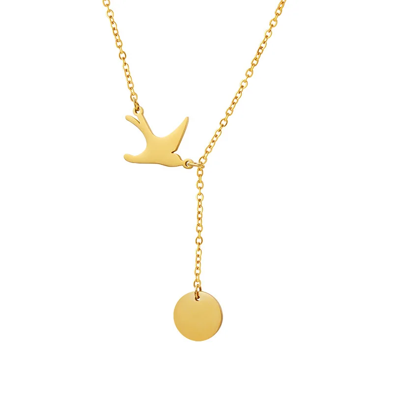 Vershal VSB1690 18k Gold-plated Stainless Steel Swallow Round Pendant Tassel Custom Logo Necklace