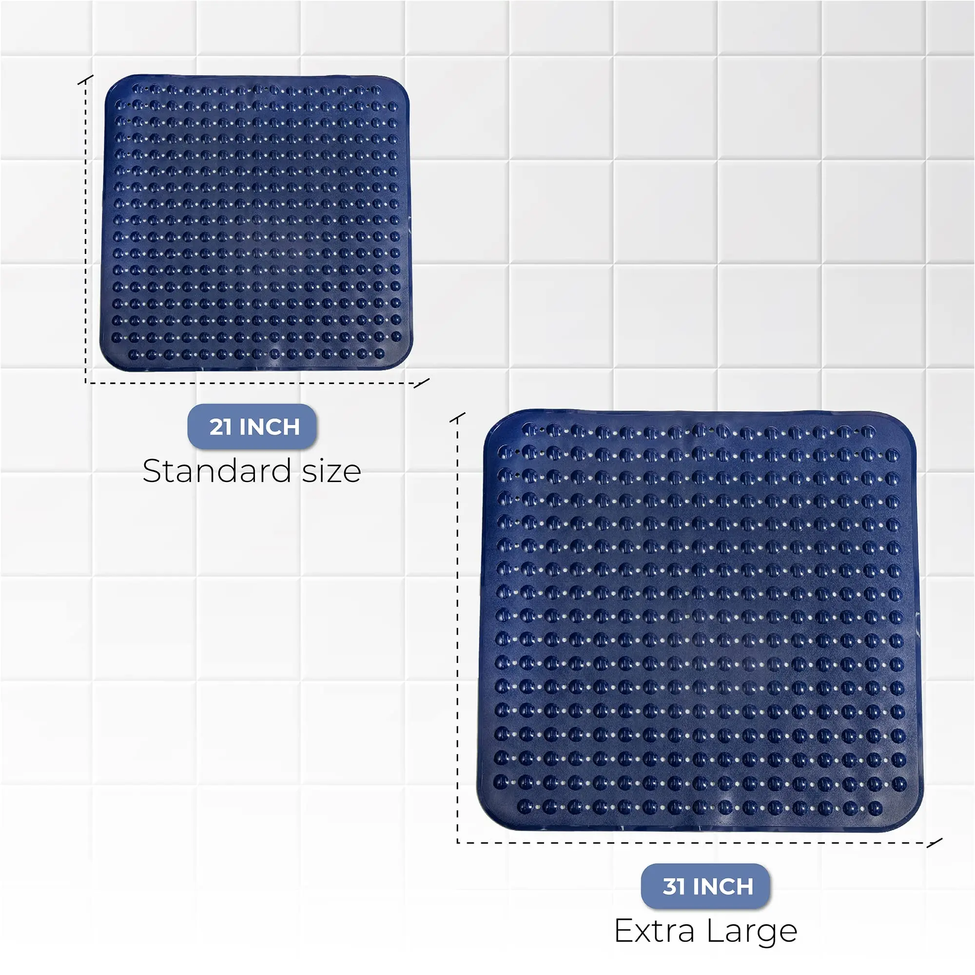 Large Square Non Slip Shower Mat Square Shower Mats for Shower Stall Floors Secure Suction Cups and Drain Holes