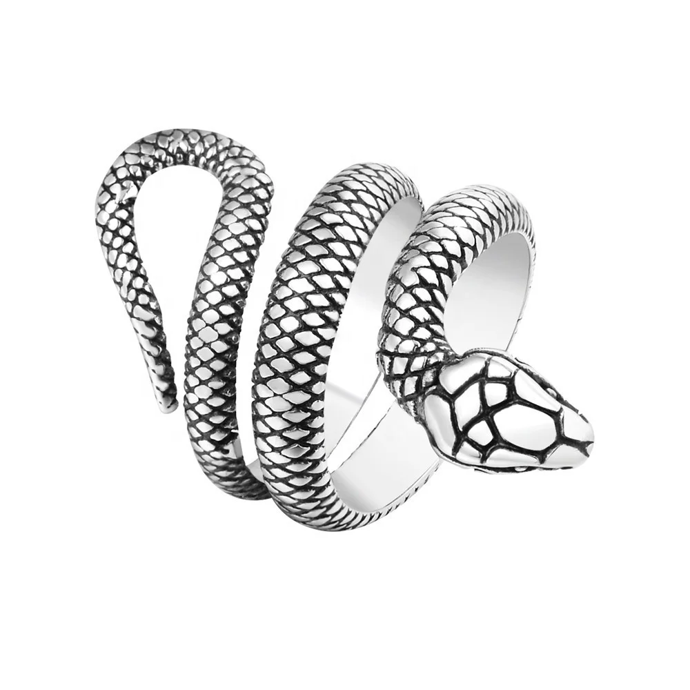 Stainless Steel 18K Gold Plated Black Snake Ring for Men Customizable Punk Gothic Jewelry Rings