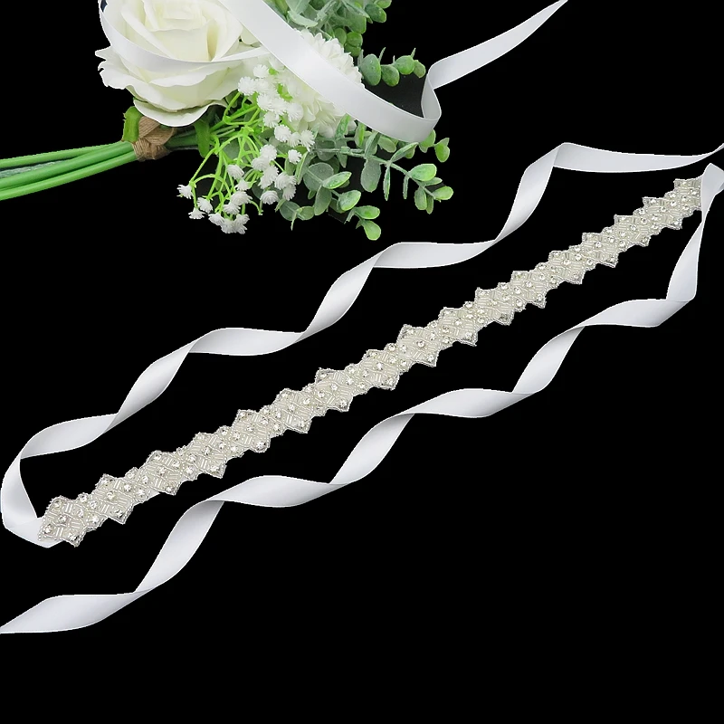 
Wholesale Glass Bead Applique Bridal Sash Accessories Costume Bride Bridesmaid Crystal Rhinestone Belt for Wedding Dress 