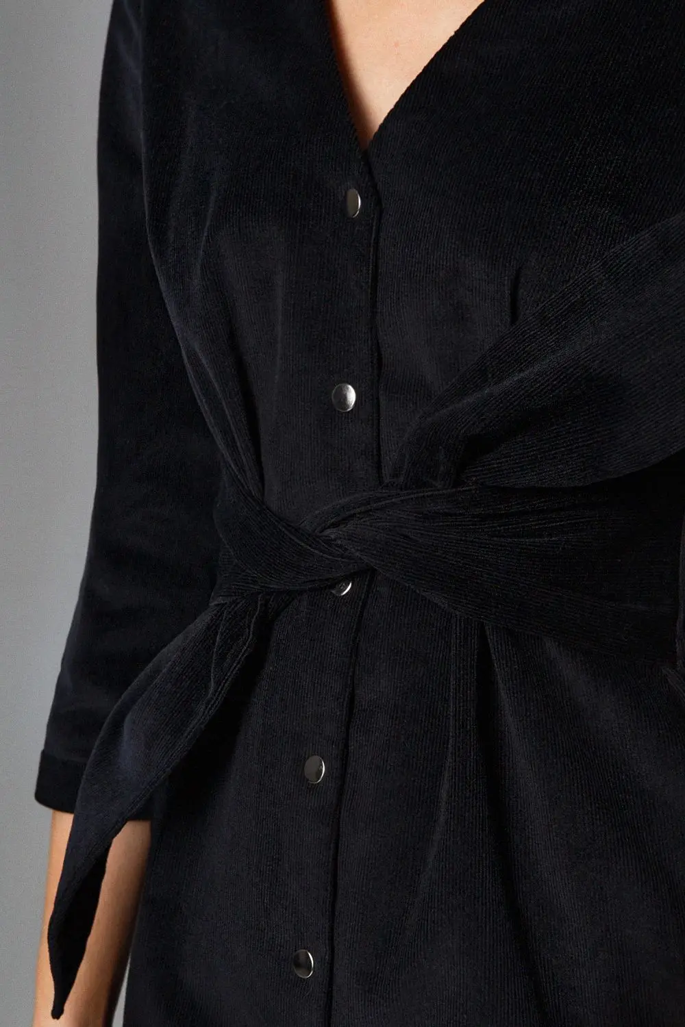 High Quality Fashion V Neck Three Quarter Sleeves Button Front Slim Fit Midi Dress For Women