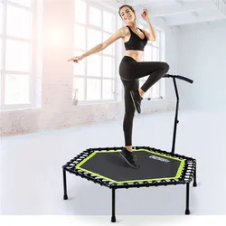 onetwofit quality factory price Hexagonal elastic rope commercial model with armrest ultra-quiet bounce bed  Fitness Trampoline