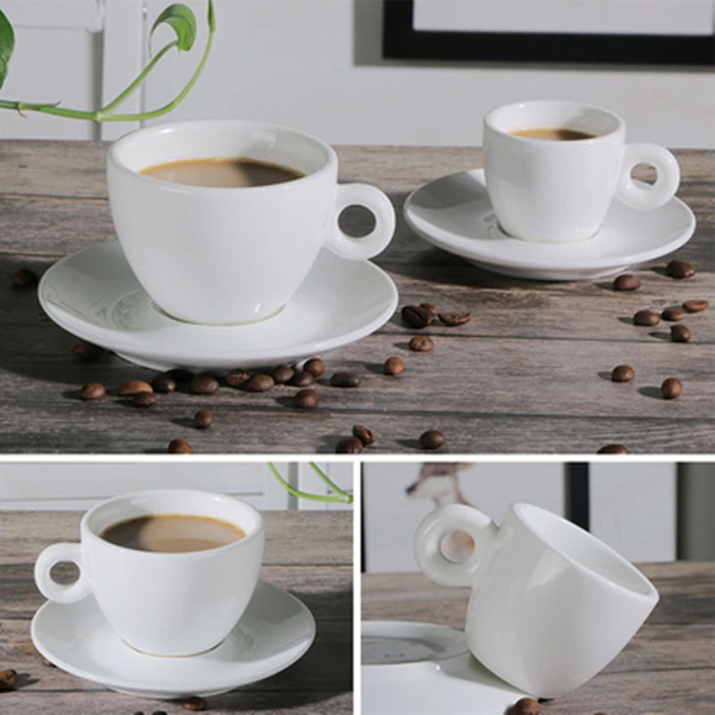 Home Cafe Coffee Shop Circle Handle ESPRESSO SHOT Mug 80cc Italy Black Coffee Cup & Saucer Sets  Drop Shipping Customizable Logo