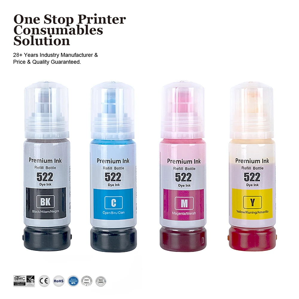 INK-POWER T522 522 Premium Color Compatible Bottle Water Based Refill Dye Ink for Epson ET-2710 ET-2720 ET-4700 ET-2750 Printer