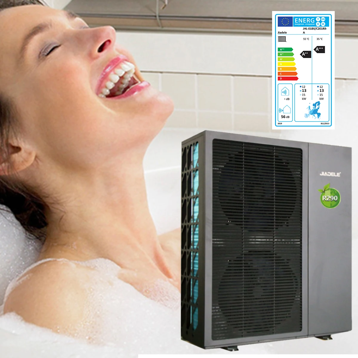 JIADELE 6KW 8KW 10KW 12KW 16KW 20kw 22KW Solar Electric Air Source Heat Pump Water Heater R290 R32 DC Inverter Tepelne Cerpadlo