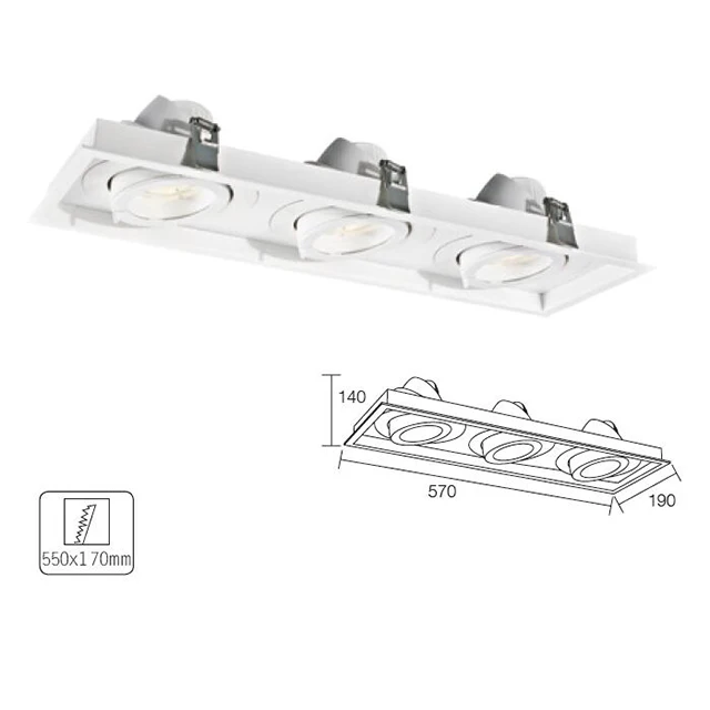 
12 24 36 60 Degree Beam Angle Rectangular 30W Led Downlight Square Tripple Grille Light 