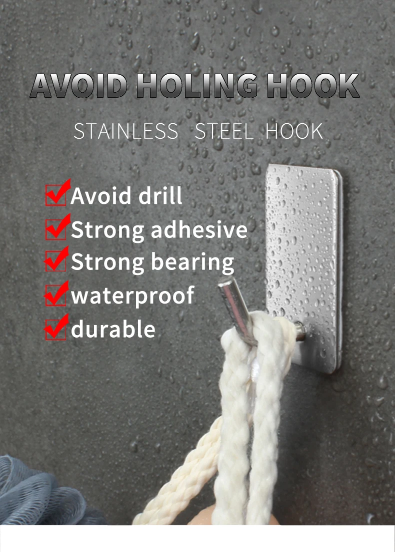 Metal Stainless Steel 3M Self-Adhesive Wall Mounted Decorative Coat Robe hooks wall organisation Rack Hanger Bathroom