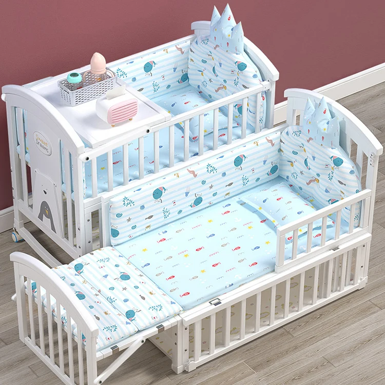 Environmental protection natural wood latest best-selling improved crib solid wood wheel crib