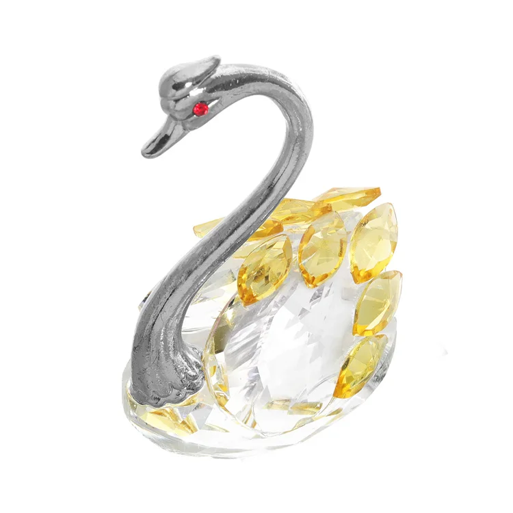 Fancy Figurine Wedding Gift Crystal Swan Wedding Favor With Gift Box with silver neck
