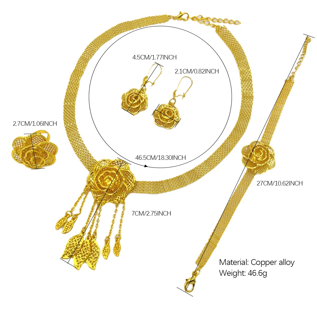 Indian Luxury Necklace Jewelry Sets For Women Dubai Gold Color African Arabic Wedding Bridal Collection Sets Earring Jewellery