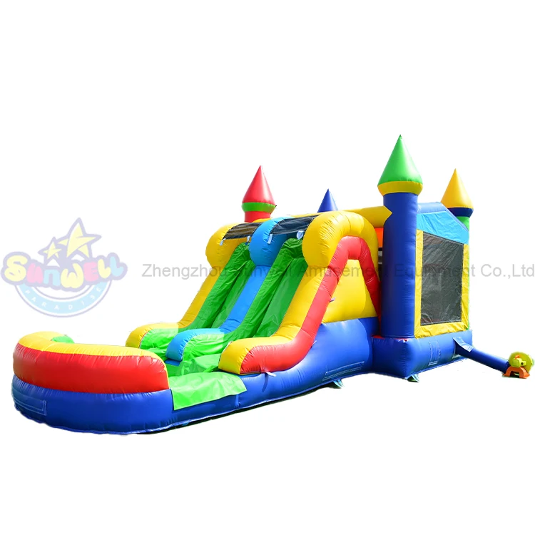 Commercial indoor moon bounce house bouncy castle jumper with water slide inflatable mini used moonwalker jumping bouncer