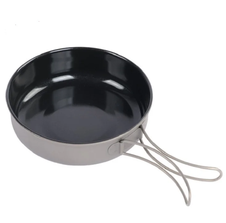 Outdoor picnic pure titanium frying pan instant noodle pan portable folding cooking non-stick pan kitchen utensils steak