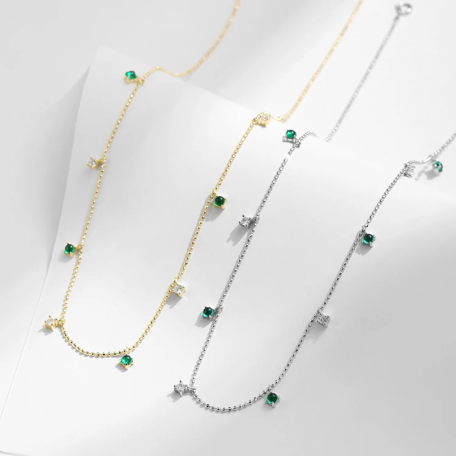 fashion jewelry 925 sterling silver multiple round green emerald white zircon water drop diamond gold plated necklaces women