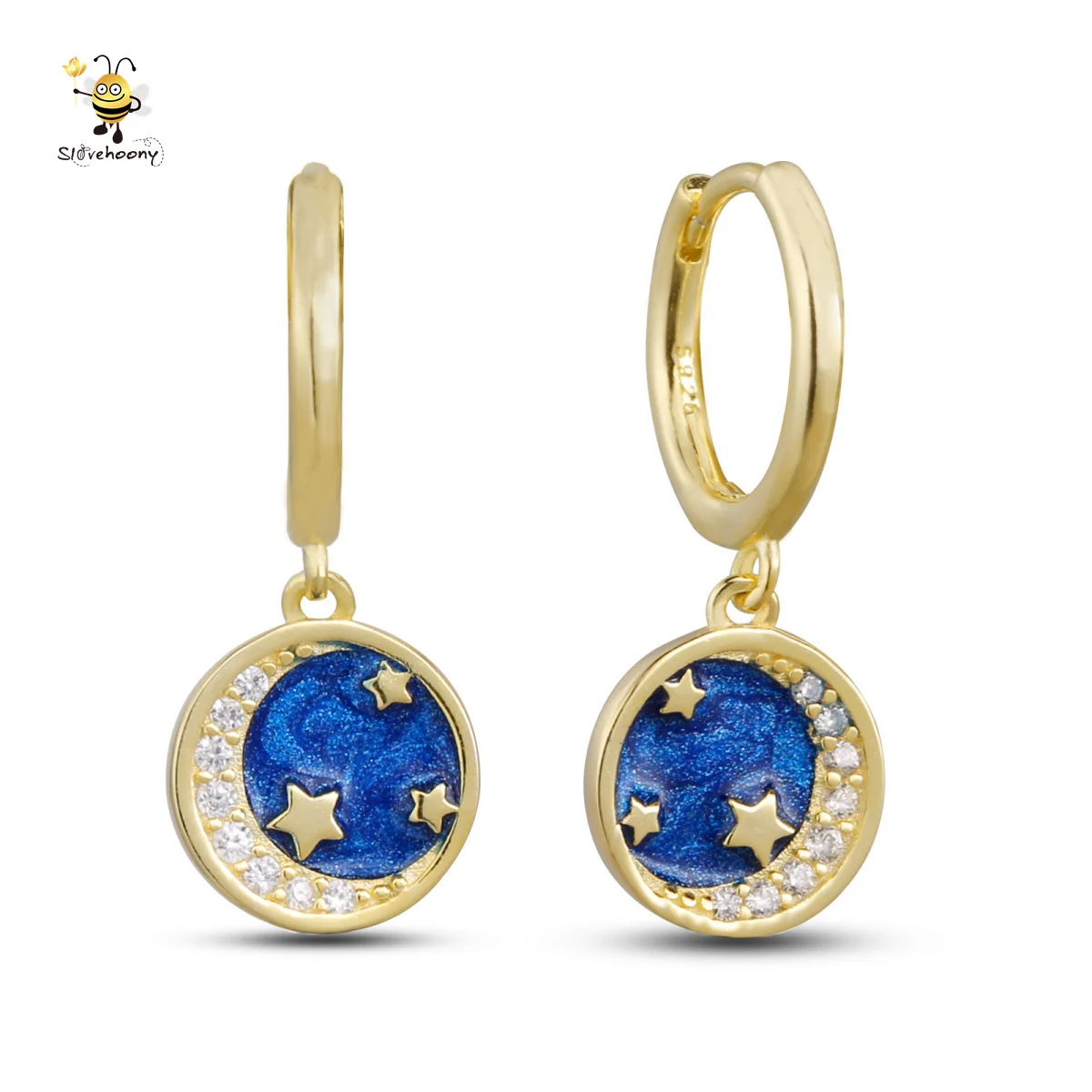 Серьги-кольца Huggies из серебра 925 пробы с искусственной эмалью, 8 мм