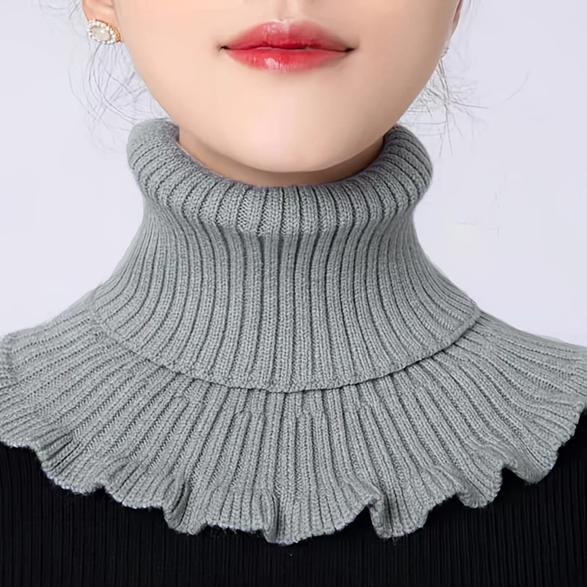 HZO-23082 Detachable Collars for Women Ruffled Turtleneck Dickey Collar Winter Mock Blouse Turtle Neck False Collar
