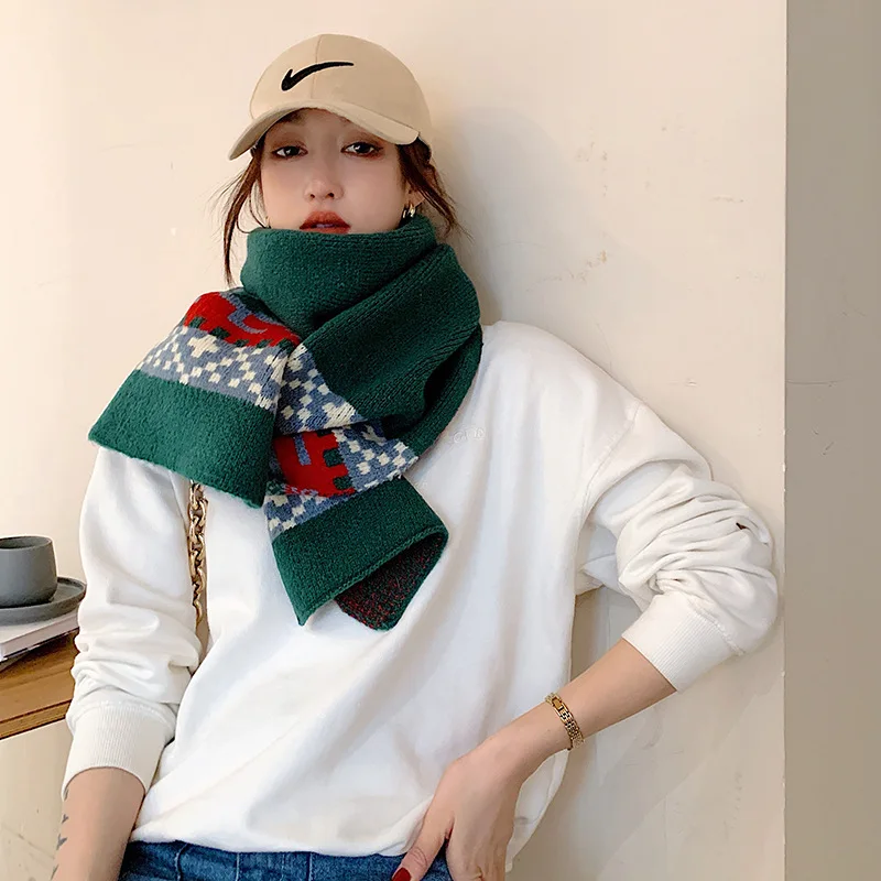 2021 autumn winter Korean new Christmas elk warm scarf women thickened long knitted