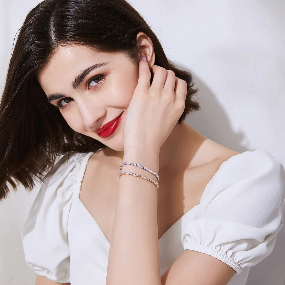 Fashion 3mm Square Cut Tennis Bracelet Clear CZ Stone Real Gold Plating Women Jewelry