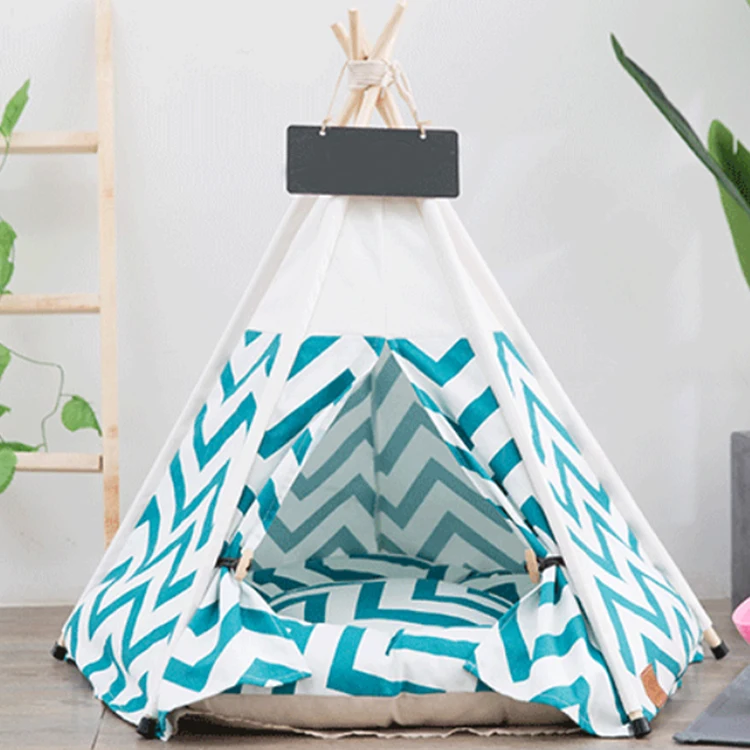 Wooden Dog Bed Cat Dog House Canvas Pet Teepee Tent Wood Tipi Dog Cat House