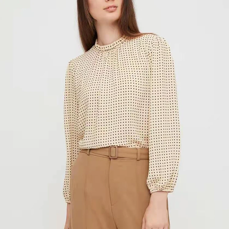 Женские топы с длинным рукавом новейшие рубашки в горошек для