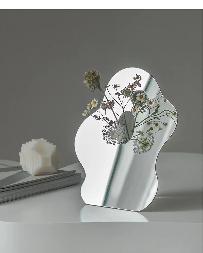 Customize Transparent Mirror Design Decor Acrylic Vase Crystal Creative Decorative Living Room Flower Vase