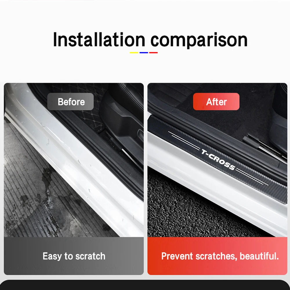 4pcs car accessories Door Sill Protector Stickers PU Leather Carbon Fiber for Volkswagen VW T-CROSS T CROSS sticker car styling