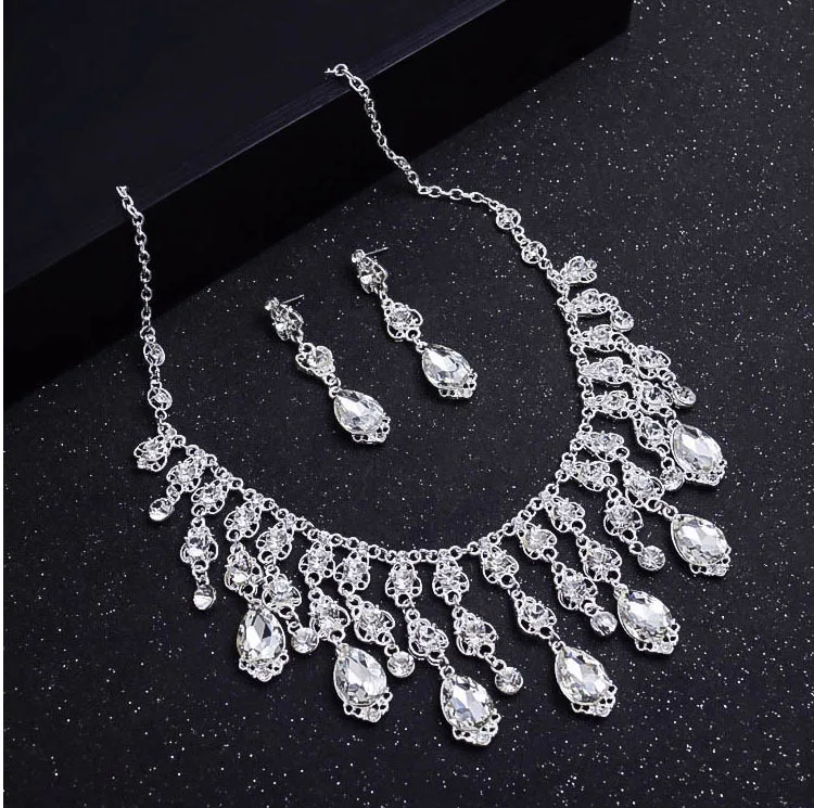 Rhinestones Silver Branch Baroque Tiara Crown Wedding Party Hair Accessories Bridal Hair Jewelry 3pcs set T0011