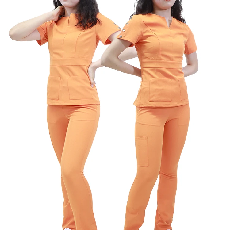Wholesale price scrubs uniforms stretch sold scrubs uniform women orange