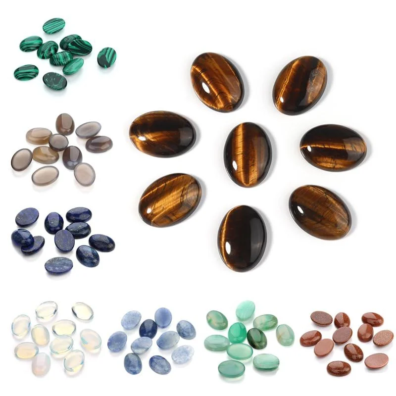 Oval Shape Natural Stone Agate Amethyst Tiger Eye Turquoise Flat Back Cameo Cabochon For DIY Rings Jewelry Making Findings