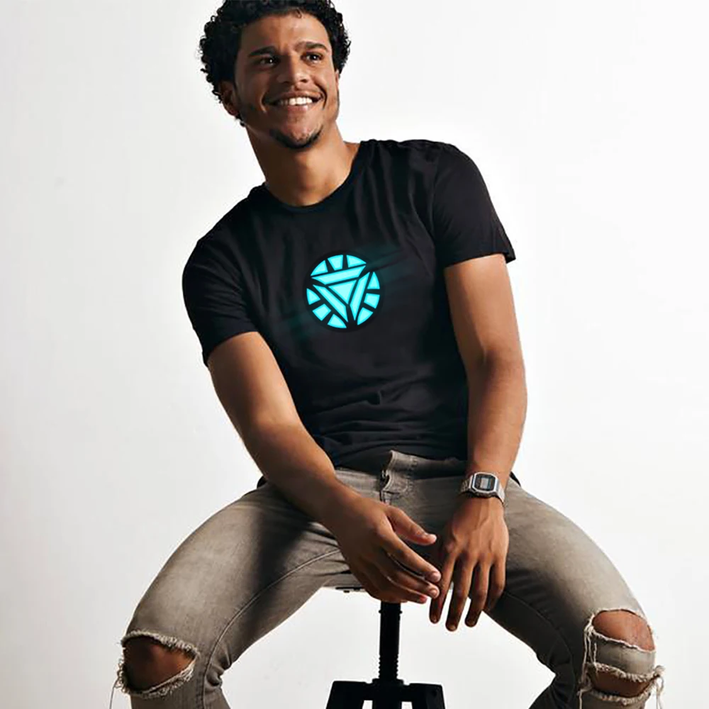 Индивидуальная одежда, светящаяся футболка, черная светодиодная светящаяся в темноте футболка для вечеринки, фестиваля, светодиодная футболка с коротким рукавом