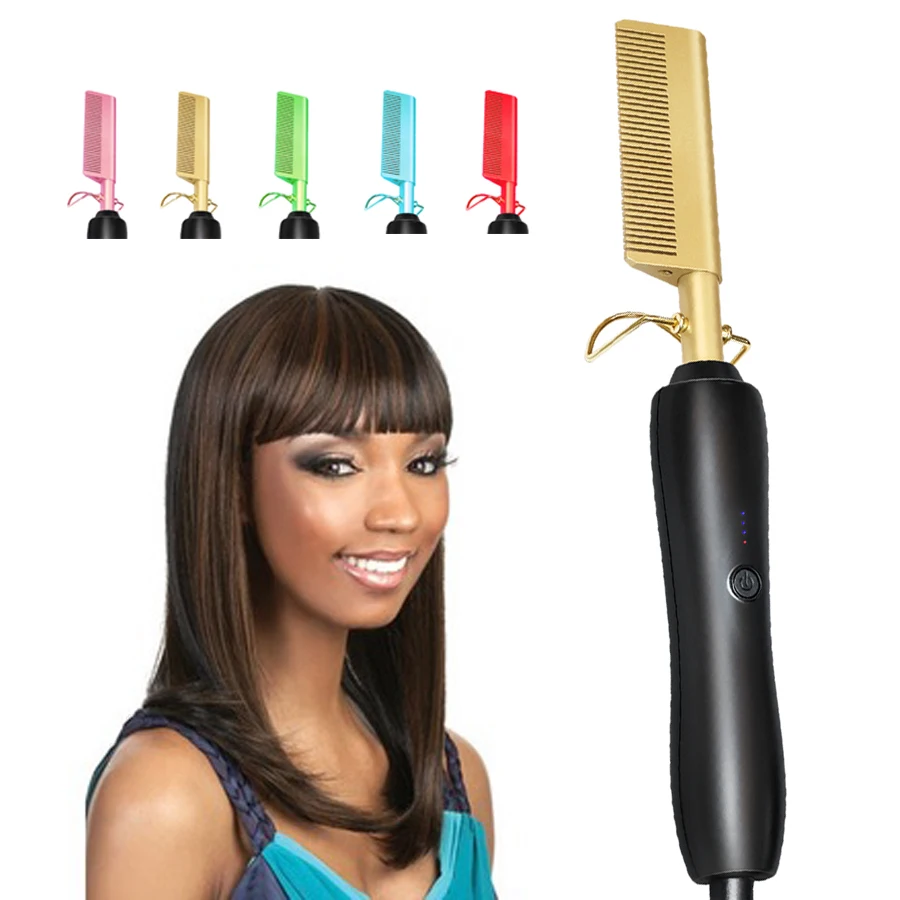Electric Heating Comb Portable Curling Iron Heated Brush Multifunctional Copper Hair Straightener Brush Straightening Comb