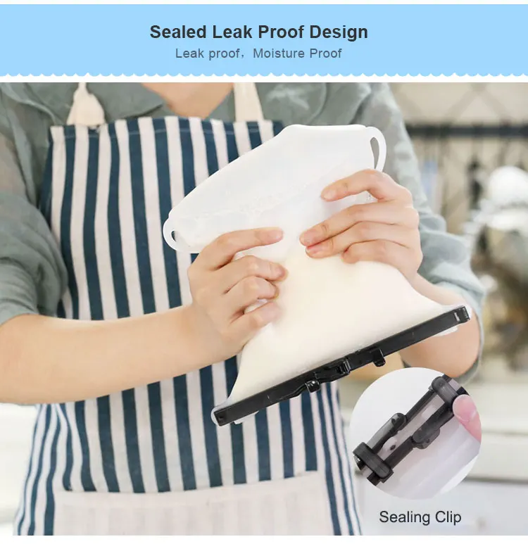 A Ecofriendly Reusable Silicone Food Storage Bag Snap With Holder