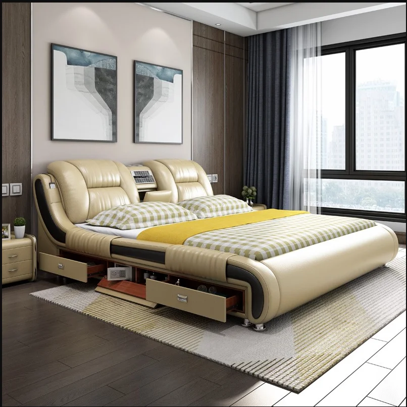 
Practical multifunction save space leather bed hot selling tatami storage bed multifunction bed with music box 
