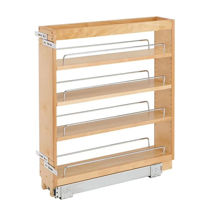 Multi-Use Under Sink Slide Out Pantry Spice Rack Adjustable Wood Pull Down Shelf For Kitchen Cabinet
