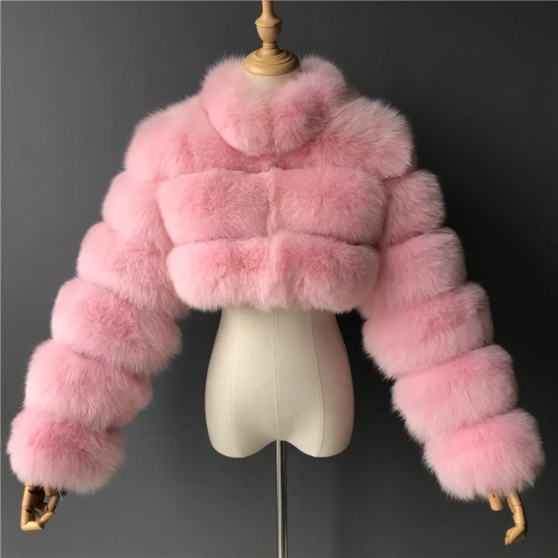 Popular Fashionable Winter Genuine Natural Short Style Fur Trim Coats 2021 For Women Trendy Hot Pink Fur Coat