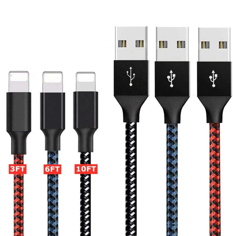  Кабель для iPhone 5 шт. 3 OEM фута 6 футов 10 нейлоновый плетеный шнур 2 а Быстрая зарядка USB Type C кабель