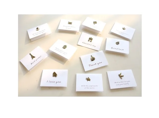 Metal Decoration Festival Fold Thank You Gift Eco-friendly Paper Vintage Mini Greeting Card