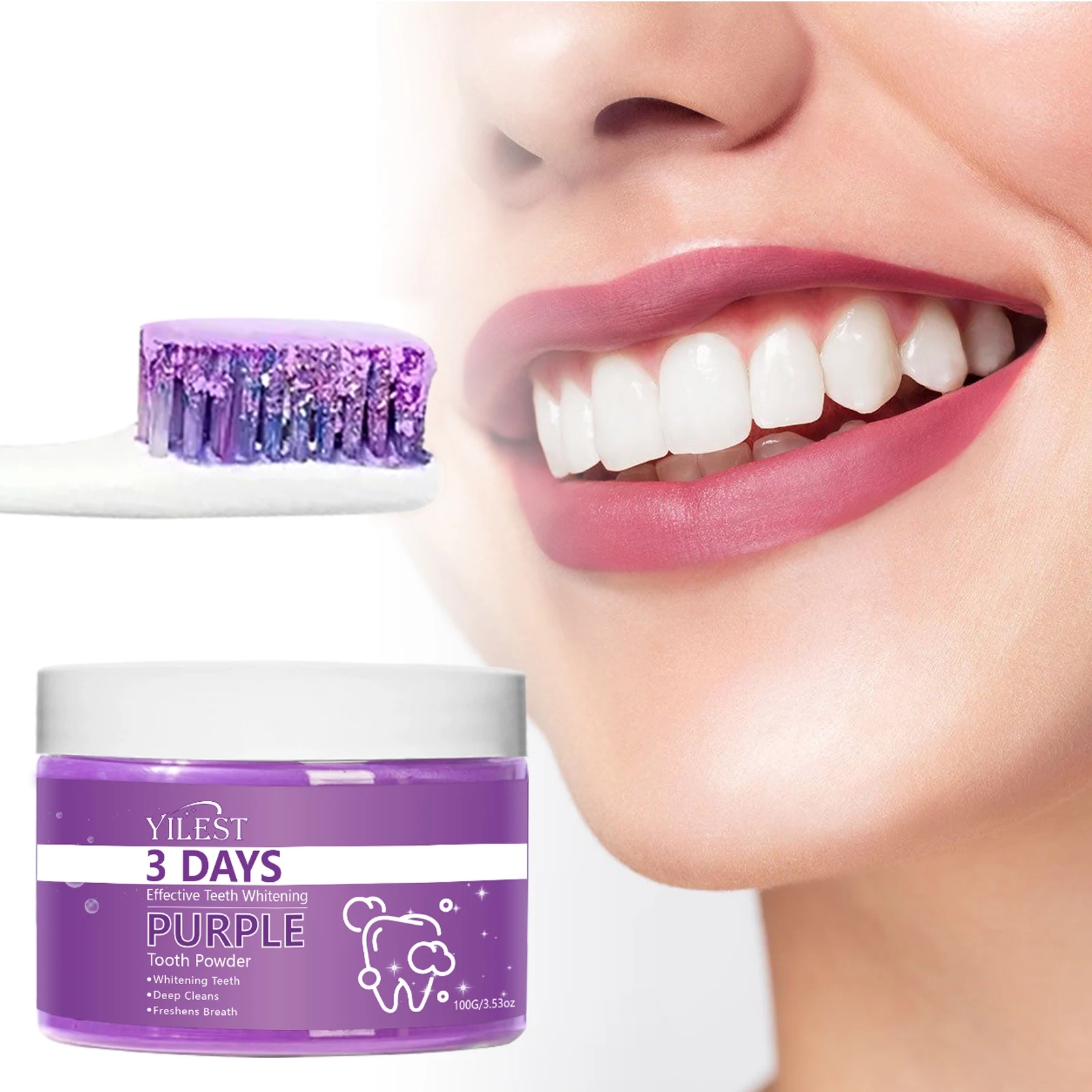 YILEST 3-days Effective Teeth Whitening Powder Purifying Tooth Powder for Clean Teeth Fresh Breath
