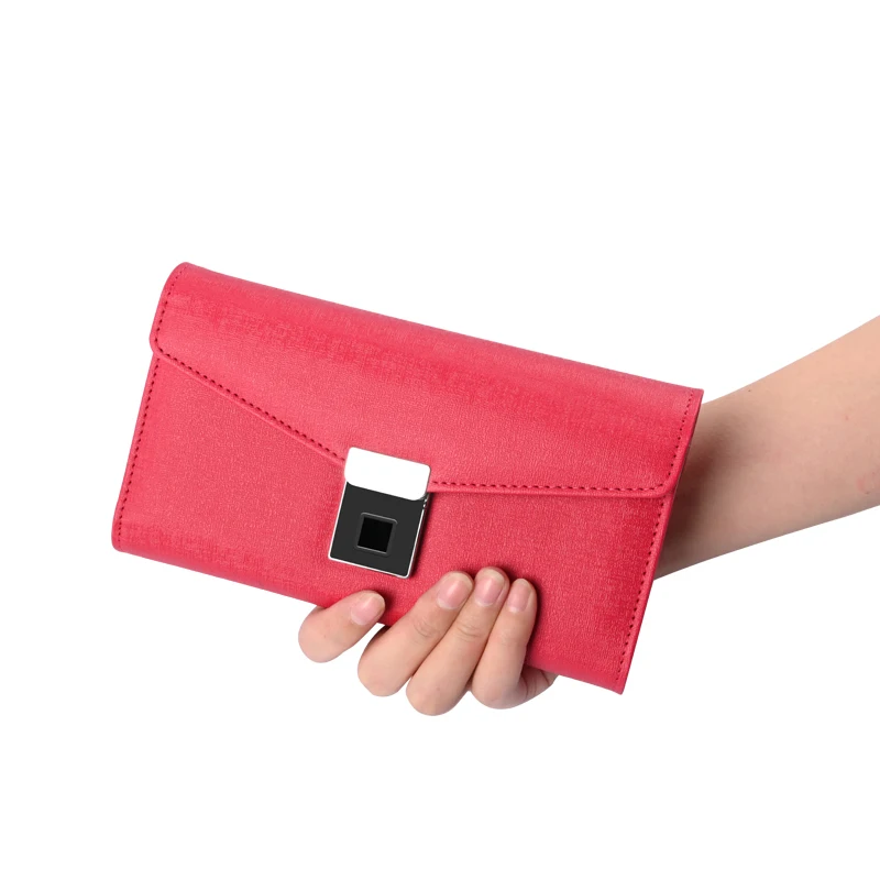 Faux leather handbag wallet with fingerprint lock credit cards organizer bag smart mobile phone case clutch bag