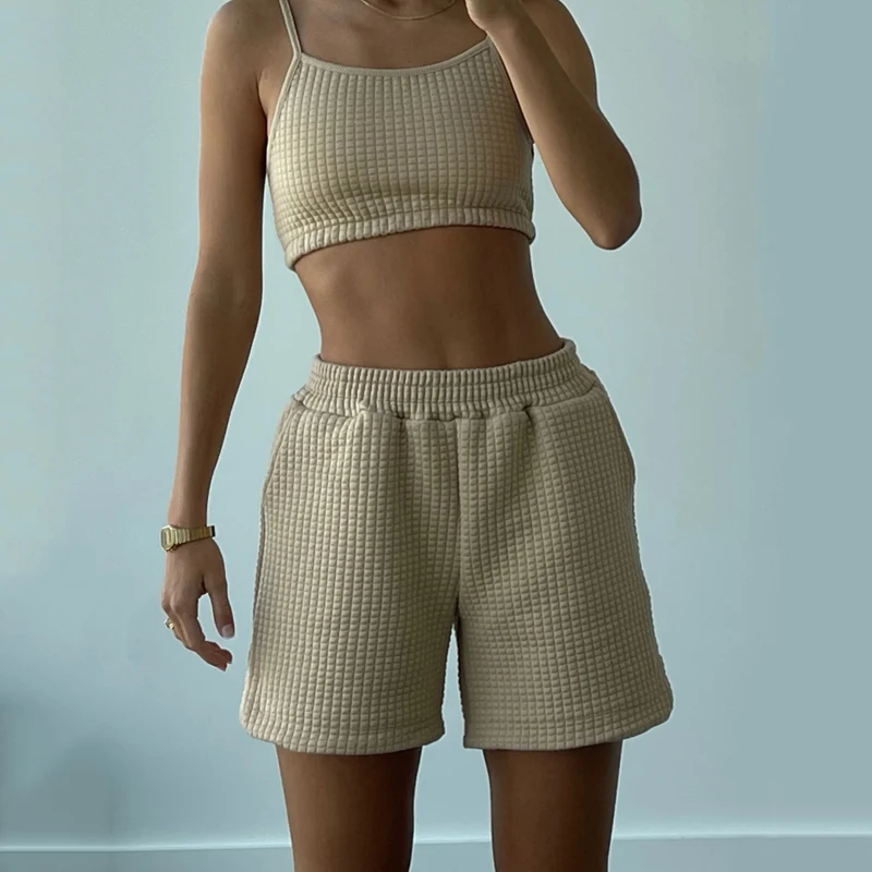 Custom Women Clothing Summer Casual Lounge Wear Quilted Cloud Tube Top Shorts Set Women Two Piece Short Set