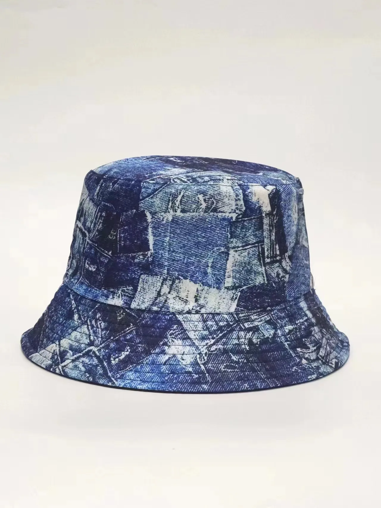 Washed Cotton Vintage travel  Patchwork Denim Bucket Hat for Men Women Teen with Trendy Print Pattern Outdoor Jean Fisherman Hat